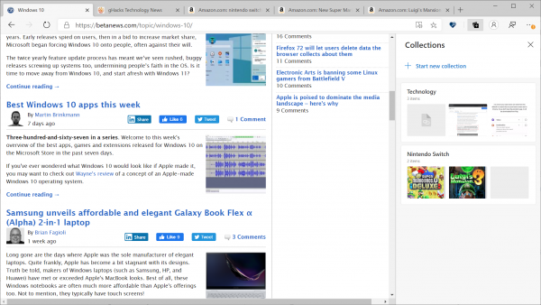 A Look At New Microsoft Edge S Collections Feature Betanews