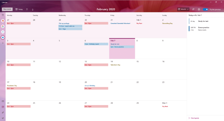 microsoft works calendar windows 10