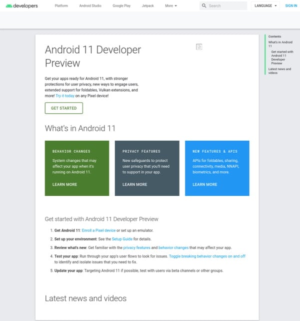 Android 11-Entwicklervorschau