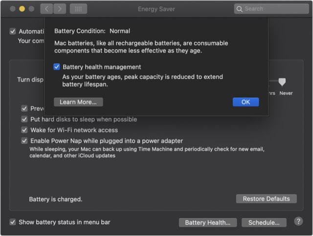 Apple battery health management