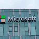 Microsoft sign on glass building