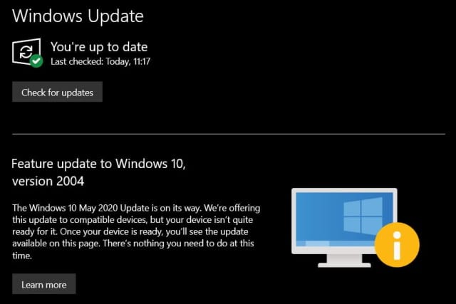 windows 10 update location is not available