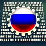 Russian flag on a background of binary