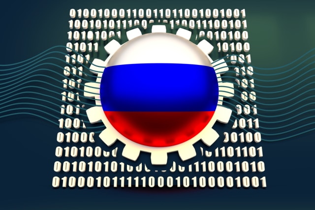 Russian flag on a background of binary