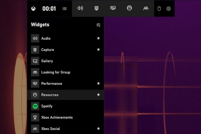 Xbox Game Bar resources widget