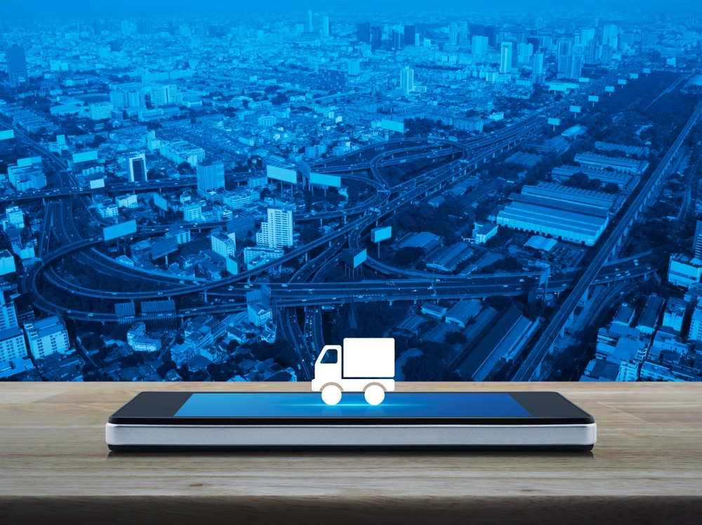 Truck,Delivery,Flat,Icon,On,Modern,Smart,Mobile,Phone,Screen