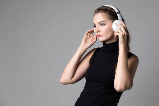 Woman wearing wireless headphones