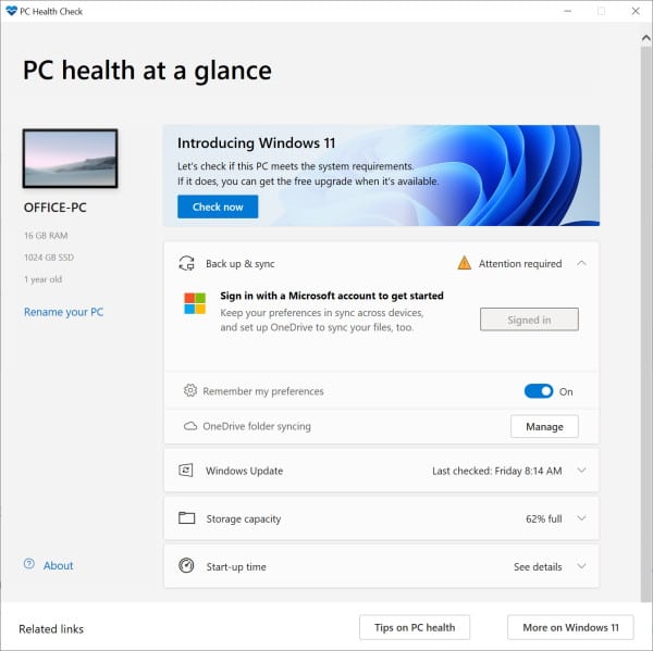 pc health check app windows 11