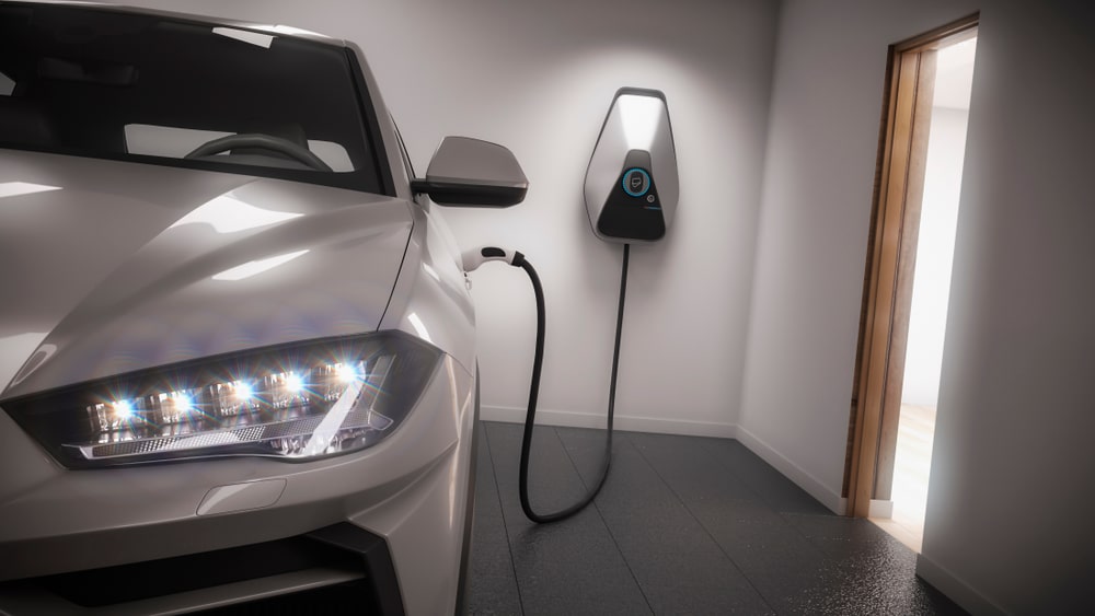 Charging,Electric,Car,Generic,Suv,In,Garage,3d,Rendering