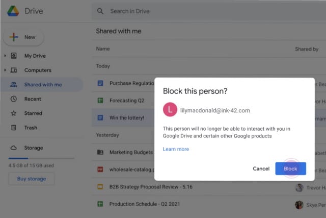 Google Drive spam blocking