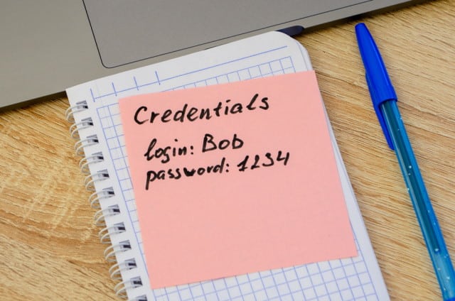 Credentials on sticky note