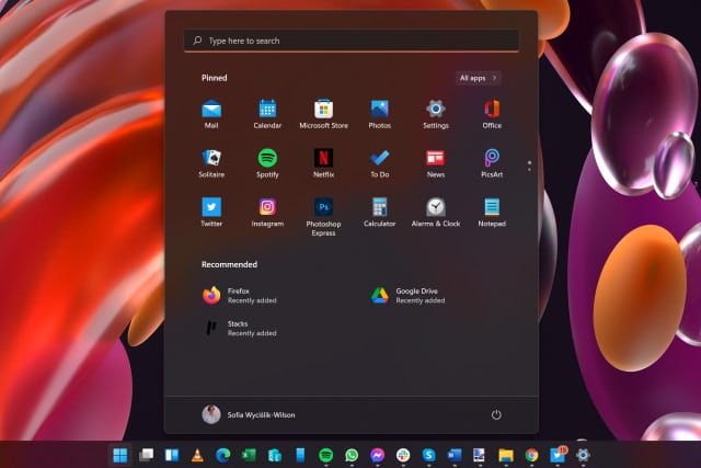 Windows 11 Start menu with Recommended panel