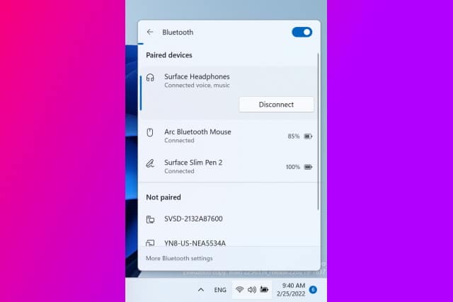 Windows 11 Bluetooth Quick Settings
