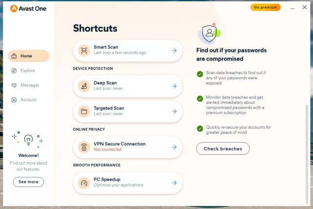 Avast One main screen