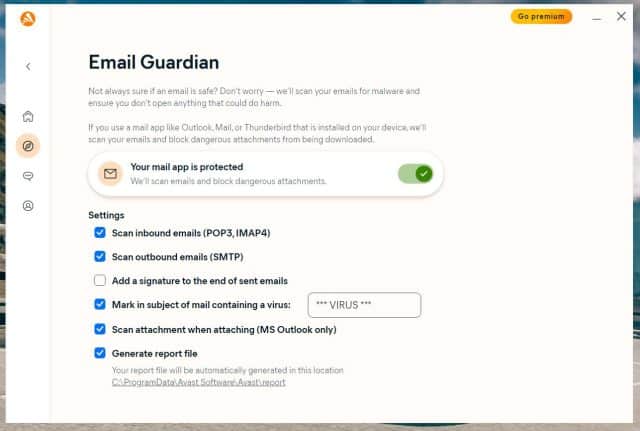 Avast One email guardian