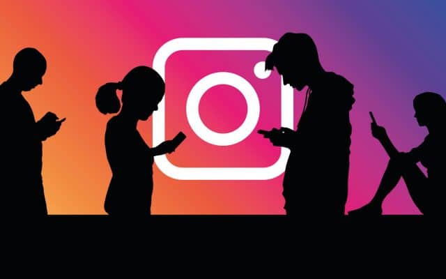 Instagram logo and silhouettes