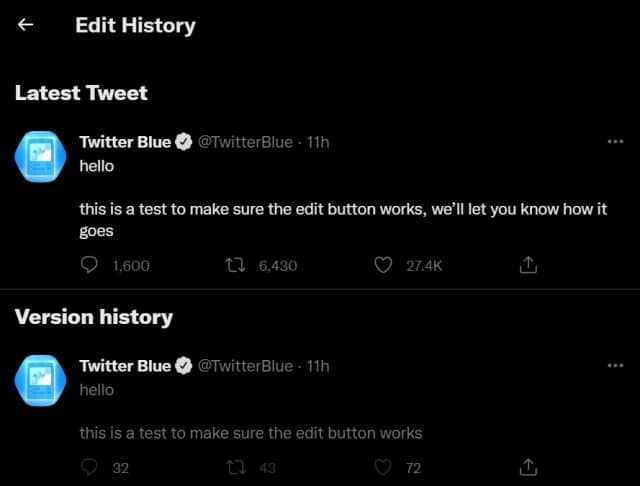 Tweet edit history