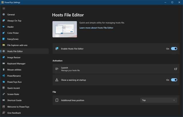 PowerToys Host File Editor