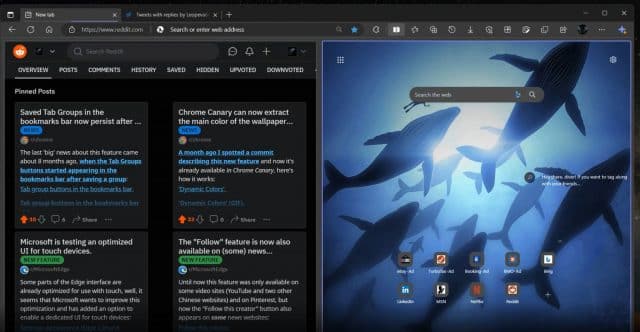 Pisahkan tab di Microsoft Edge Phoenix