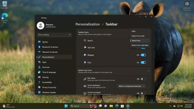 Taskbar search in Windows 11