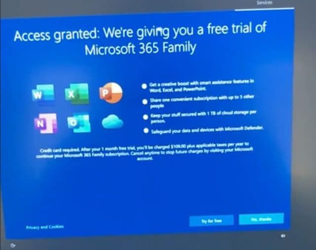 Layar cerewet Microsoft 365 di Windows 10