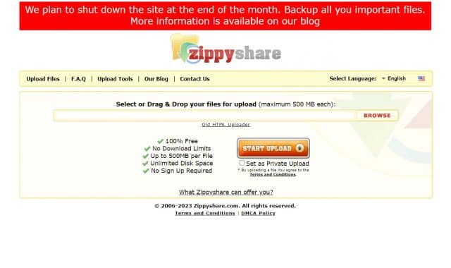 ZippyShare has declared its intention to shut down by the end of March 2023.