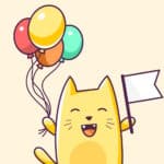 Celebratory cat with balloons