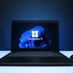 Windows 11 logo on a laptop