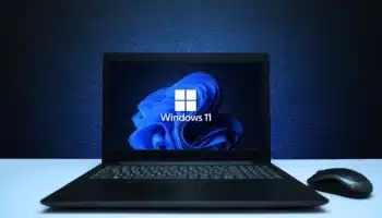 Windows 11 logo on a laptop