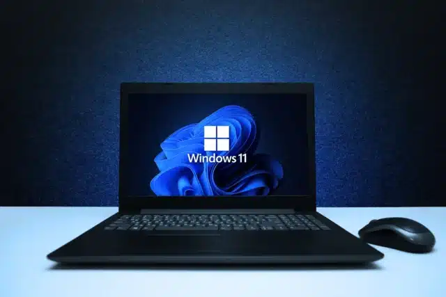 Logo systemu Windows 11 na laptopie