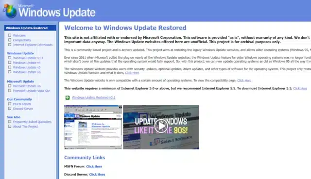 Windows Update Restored  website