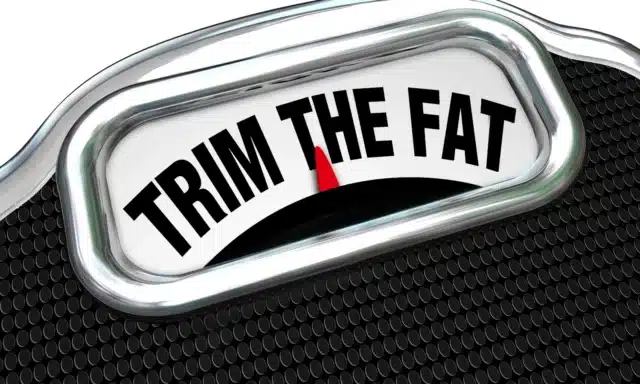 Weighing scales showing Trim The Fat message
