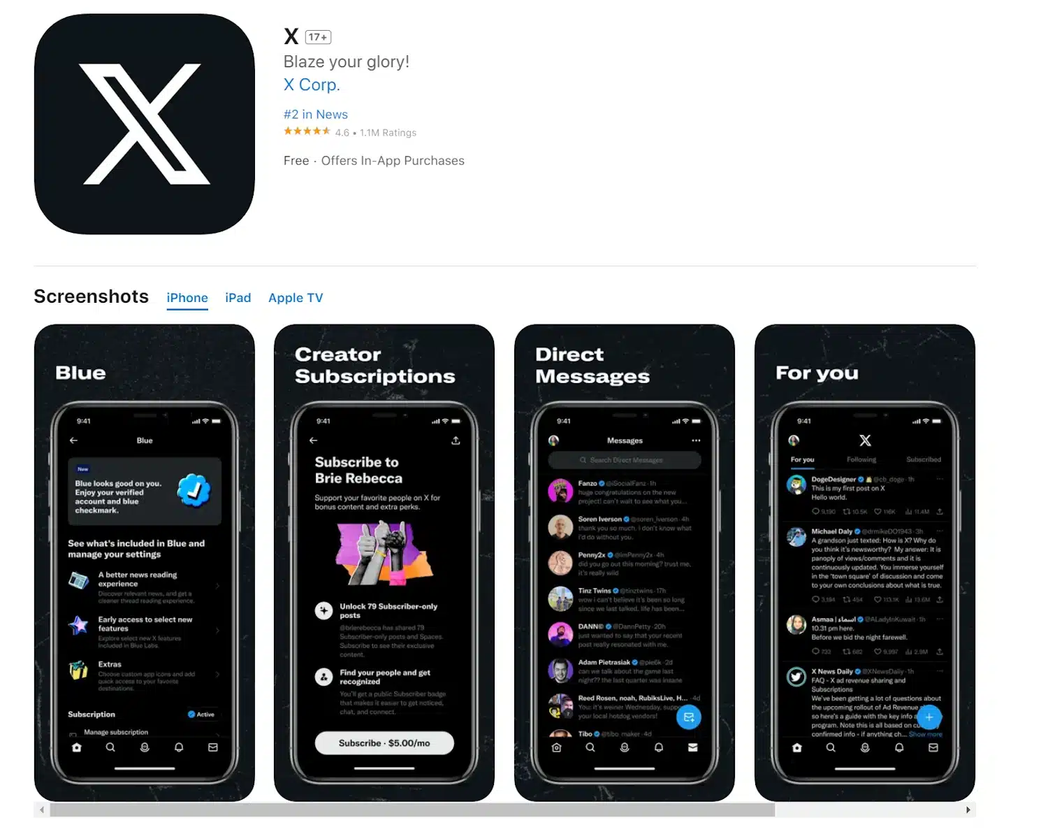 X on the App Store