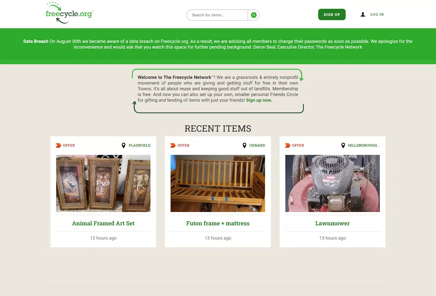 Millions of Freecycle users need to change their passwords following a