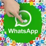 Large WhatsApp logo surrounded by numerous small tech logos