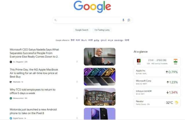 Updated Google.com with Discovery newsfeed