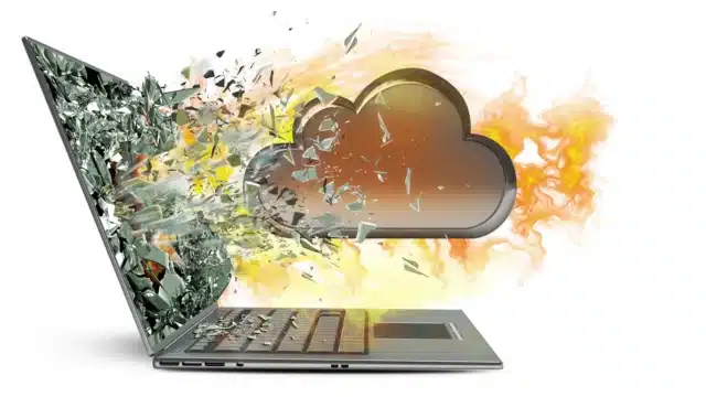 Cloud bursting through laptop screen