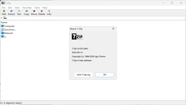 7-Zip 24.05 interface