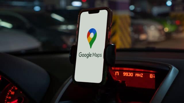 Google Maps on a smartphone in a car