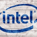 Intel logo on wood