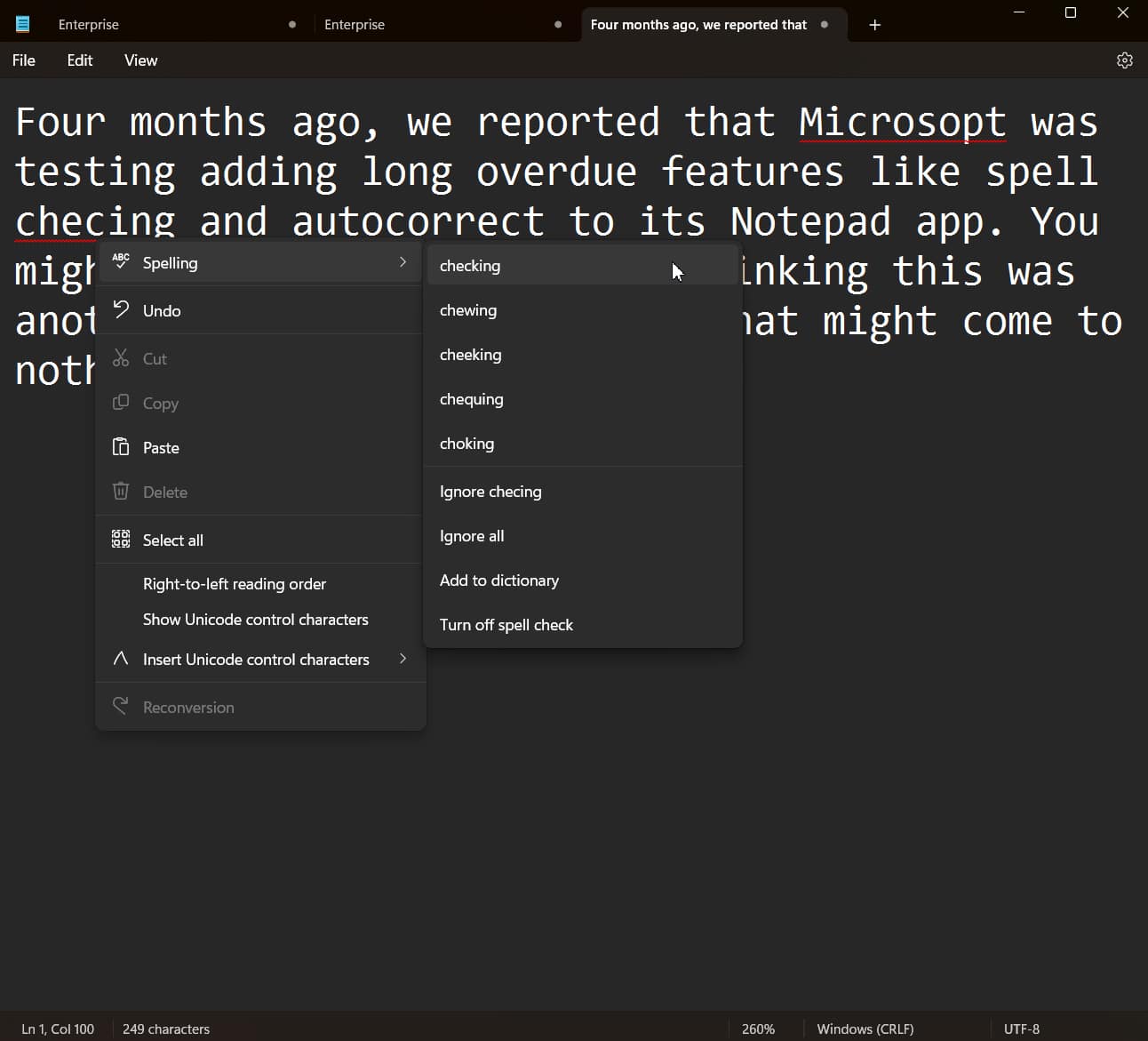 Microsoft finally adds spellchecking and autocorrect to Windows Notepad