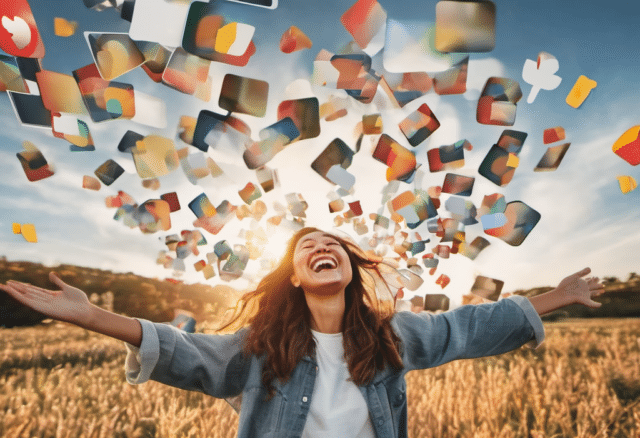 Woman joyous at photo migration