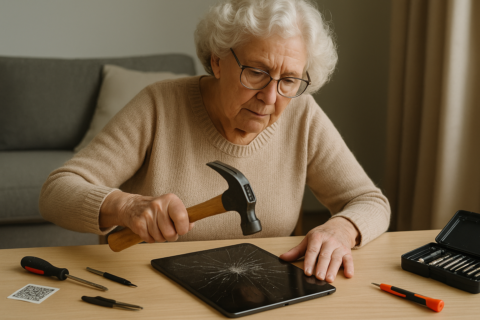 Old-lady-repairs-iPad-