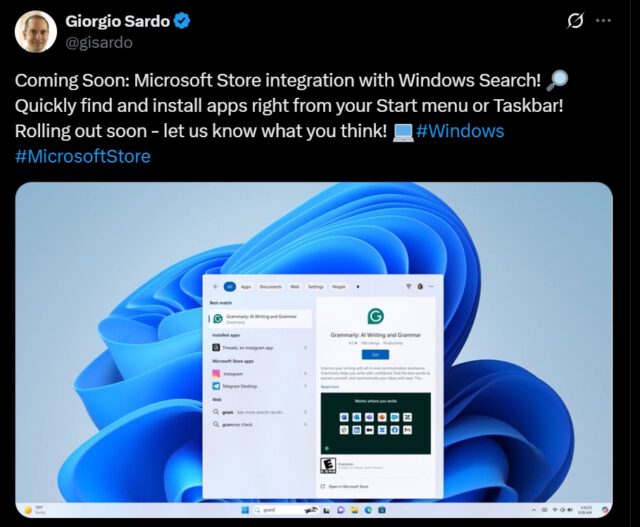 Start menu app install