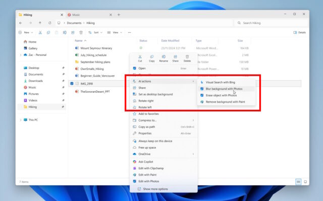 Windows 11 AI actions
