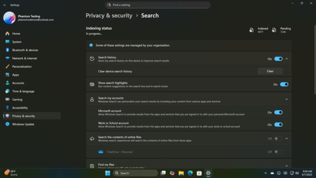 Settings changes