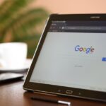 Tablet screen showing Google homepage