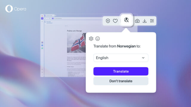 Opera browser built-in translation