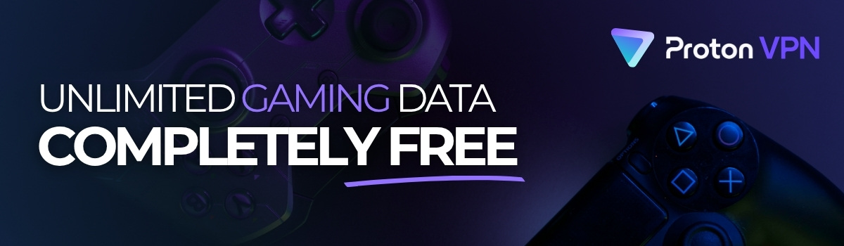 White and purple text on a dark background with gamin consoles in the back