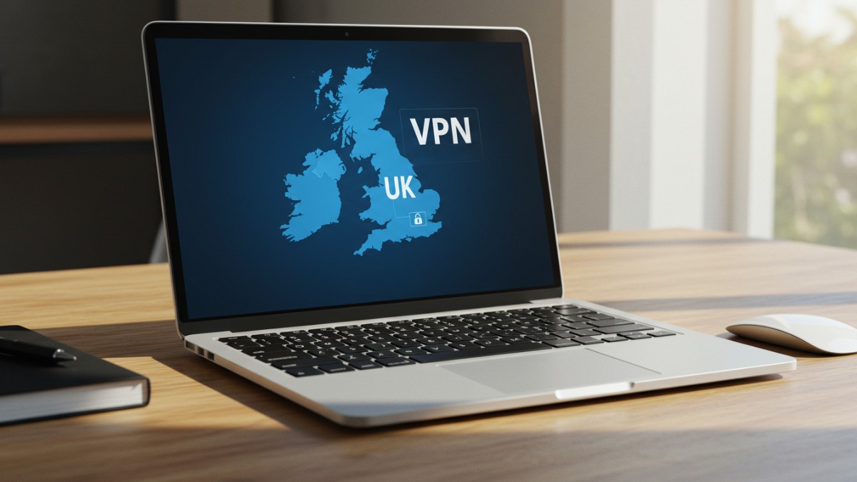 a laptop on a table showing a map of the UK